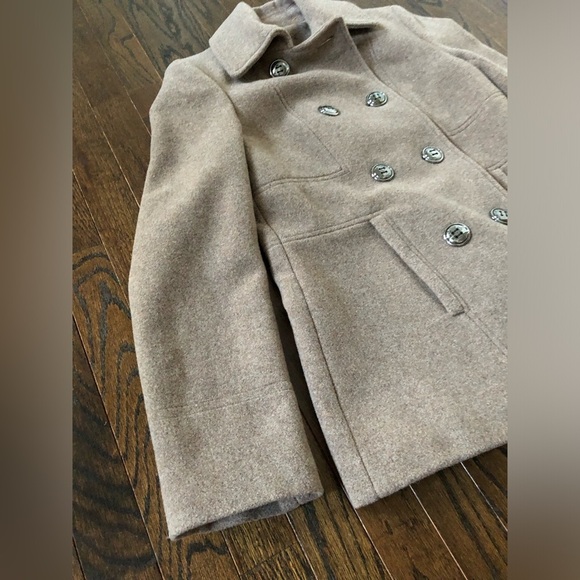 *NWOT* Calvin Klein Women’s 2 Petite Oat Wool Double-Breasted Peacoat - Picture 2 of 12